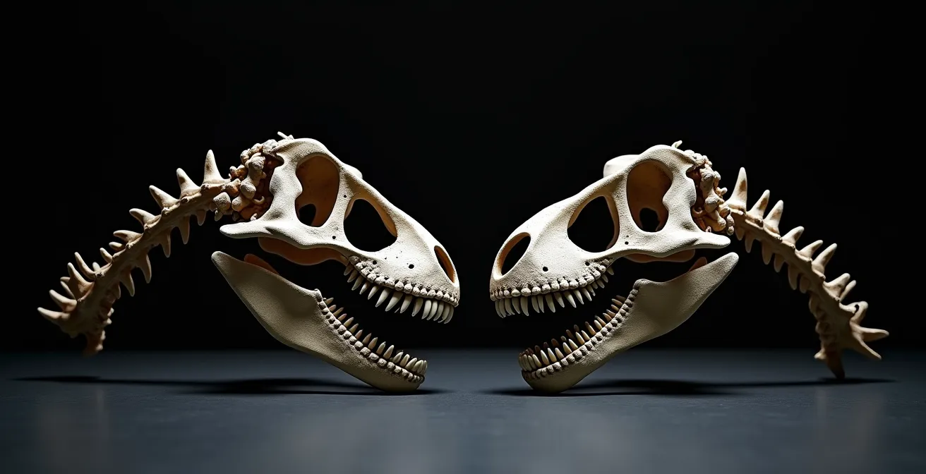 Side-by-side comparison of Albertosaurus and Gorgosaurus skeletal structures
