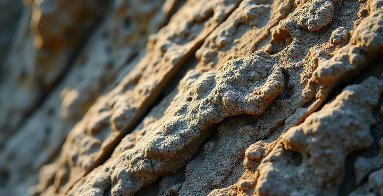 Macro detail of weathered rock surface with natural patterns and textures