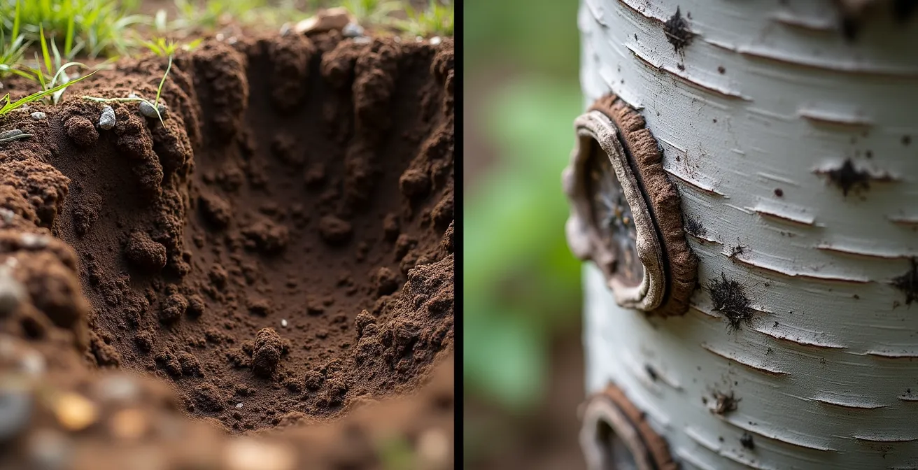 Close-up comparison of grizzly digging site versus black bear tree scratches