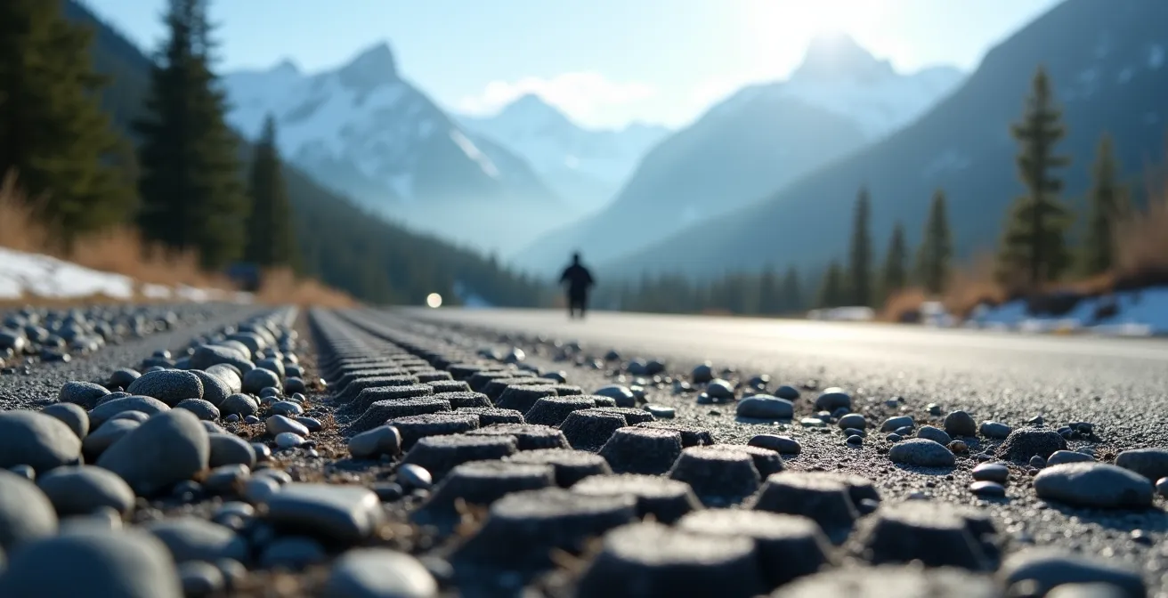 Hidden pullout area along mountain highway with dramatic valley view
