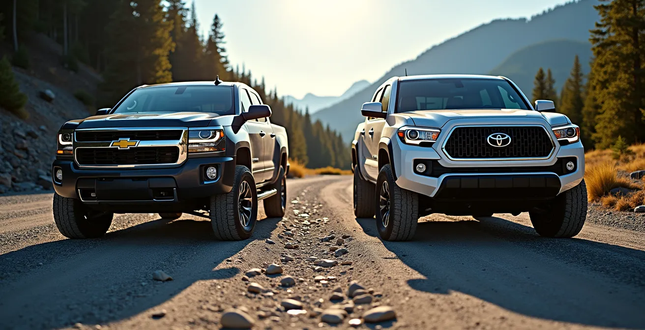SUV and compact car side by side on Alberta mountain parking area